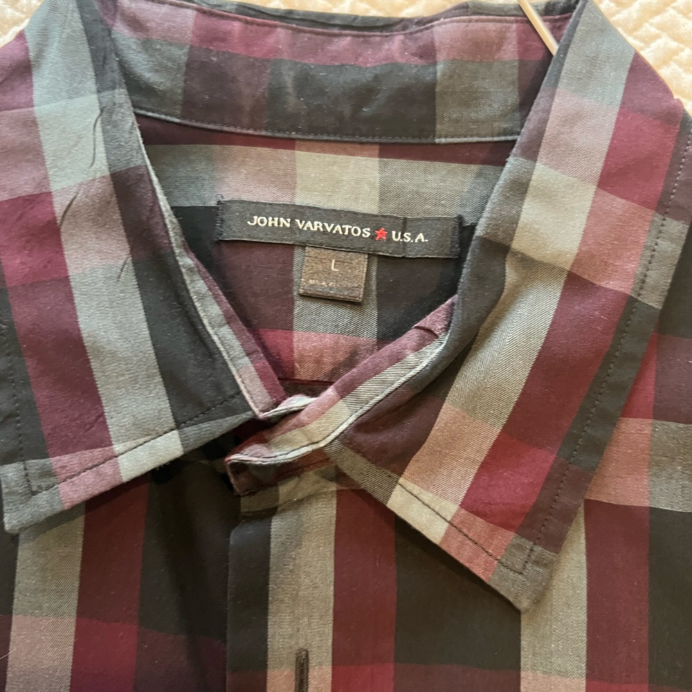 John Varvatos Men's Checkered Shirt - Burgundy and Black
